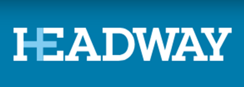 Headway Logo - Blue Background with Headway written in capitol white letters.