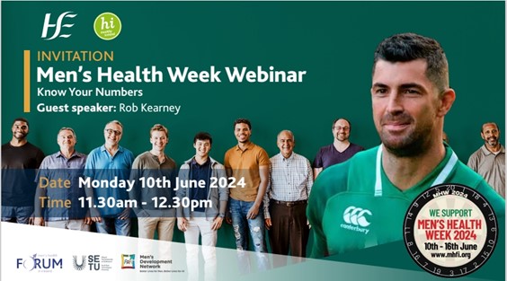 Image of men standing side by side with a photo of Rob Kearney in the forefront, all against a green background.