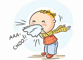 Cartoon of little bow sneezing in a tissue with the words AAA-CHOO!!
