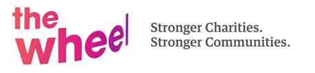The Wheel Logo - Words written in purple next to the words 'Stronger Charities. Stronger Communities.'