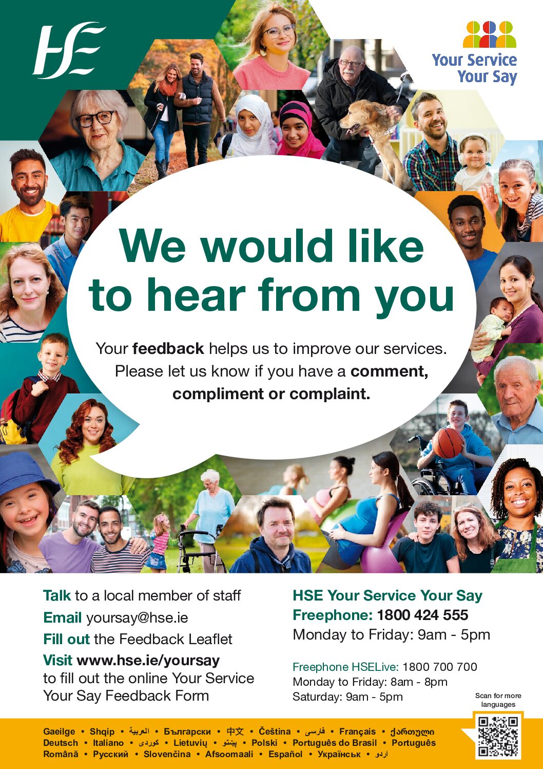 HSE- Your Service Your Say – YSYS new contact numbers & resources