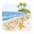 Cartoon where Retirement is written on a beach next to a star fish