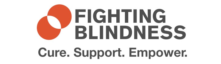 Logo for Fighting Blindness. 2 orange circles overlapping and where they overlap is white. This is next to the words Fighting Blindness and underneath are the words Cure. Support. Empower.